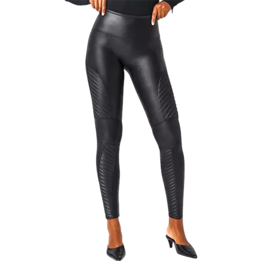 NWT SPANX Faux Leather Moto Leggings Petite XL High Waist Shaping Biker Edgy